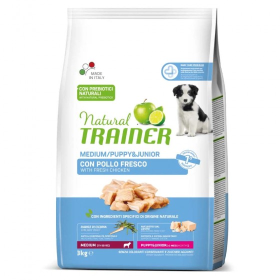 CROCCHETTE CANE MEDIUM PUPPY&JUNIOR CON POLLO 3 KG - NATURAL TRAINER