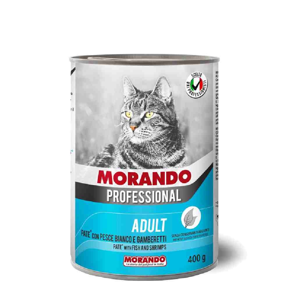 PATE' GATTO ADULT CON PESCE BIANCO E GAMBERETTI 400 GR - MORANDO PROFESSIONAL