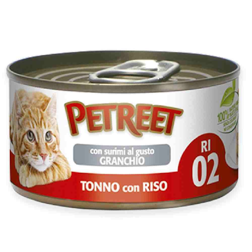 ALIMENTO UMIDO PER GATTO ADULTO CON TONNO E GRANCHIO 85 GR - PETREET