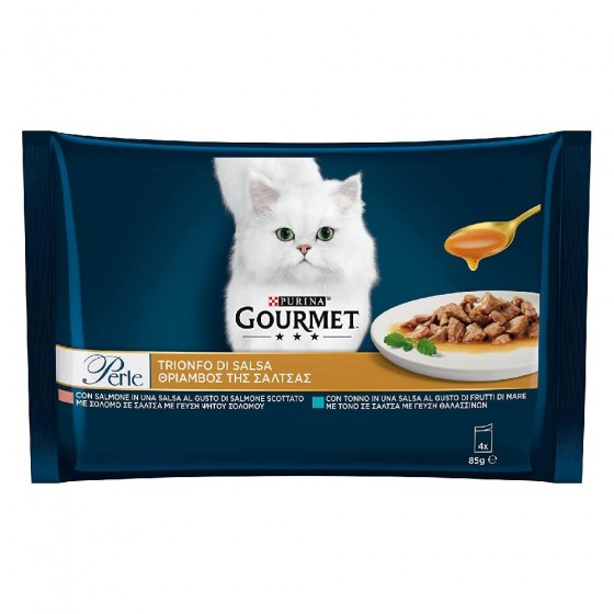 PERLE TRIONFO DI SALSA GOURMET GOLD PER GATTO CON SALMONE E TONNO 4 X 85 GR - PURINA